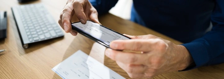 A person doing a mobile deposit of a check
