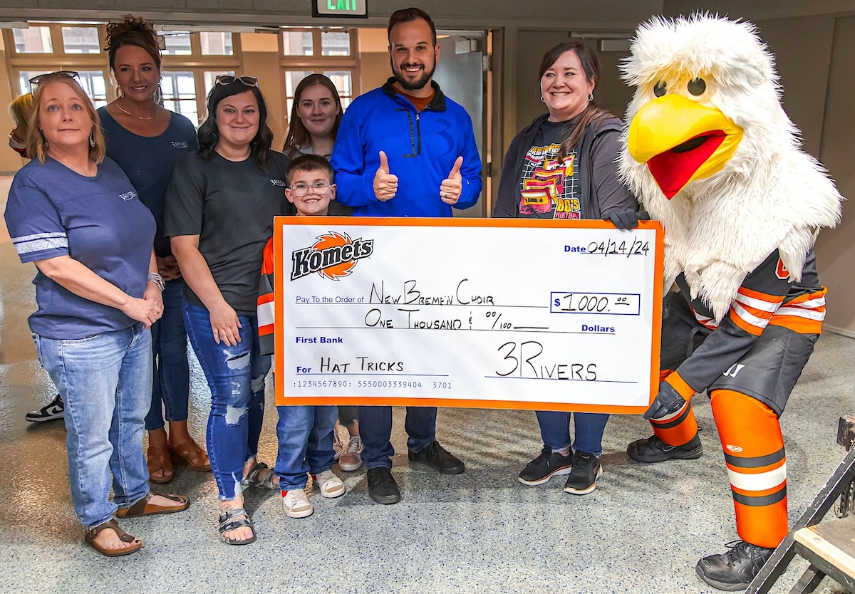 3Rivers donates check for hat tricks sponsorship at Fort Wayne Komets hockey game