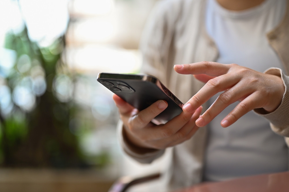 Close up of someone holding a mobile phone