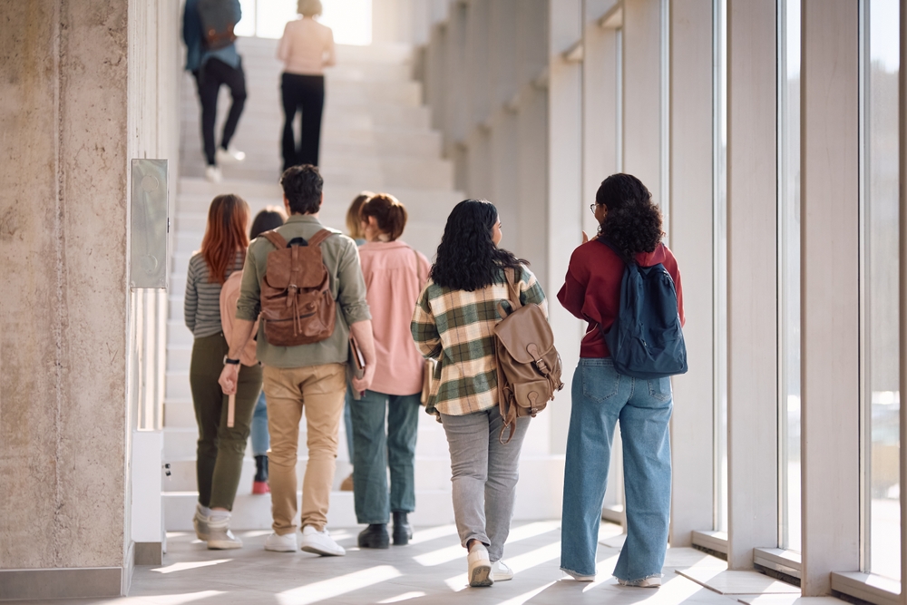 Students walking in college building